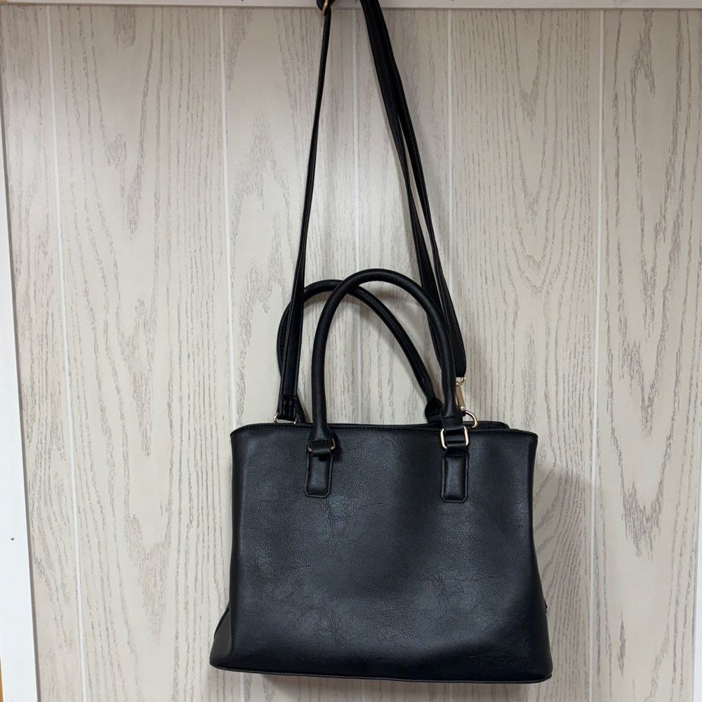 Mathew + Julian Black Satchel Elegant Faux leather Handbag Shoulder bag medium - Picture 3 of 12